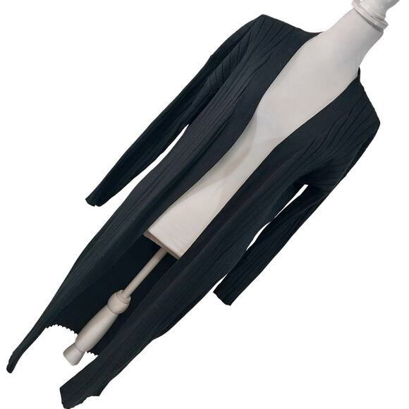 JUSTFAB! ULTRA BLACK RIBBED DUSTER LENGTH CARDIGAN, LONG SLEEVE SWEATER! SZ S - Picture 1 of 13
